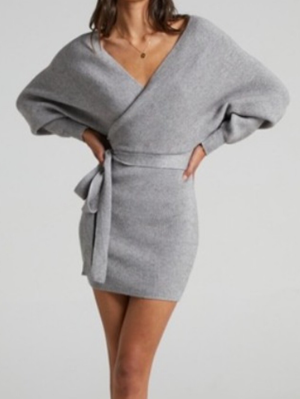 Saints + Secrets Light Gray Sweater Mini Dress